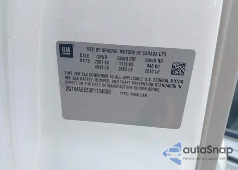 2015 Chevrolet Impala Limited Ls from USA, damaged, VIN 2G1WA5E33F1134580